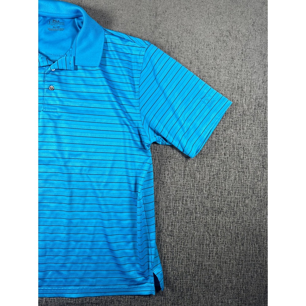PGA Tour Mens XL Blue Striped Short Sleeve Performance Golf Polo Shirt - Picture 2 of 12